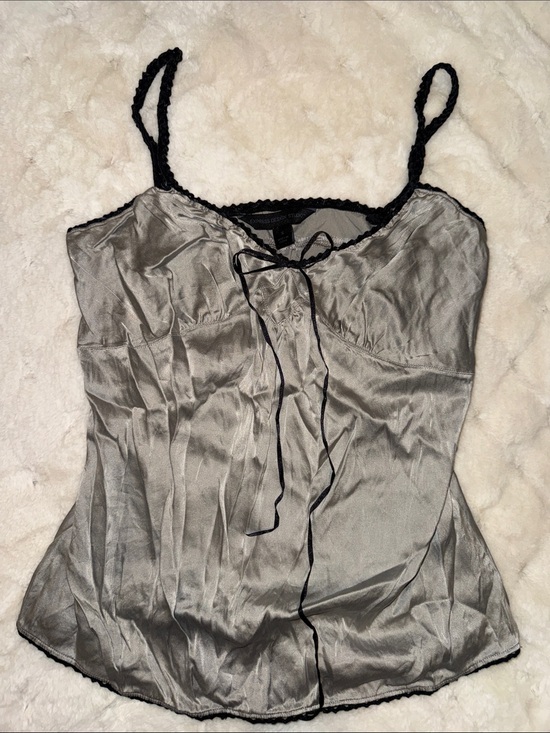 Express Tops - Express Silver Silk Camisole with Black Trim